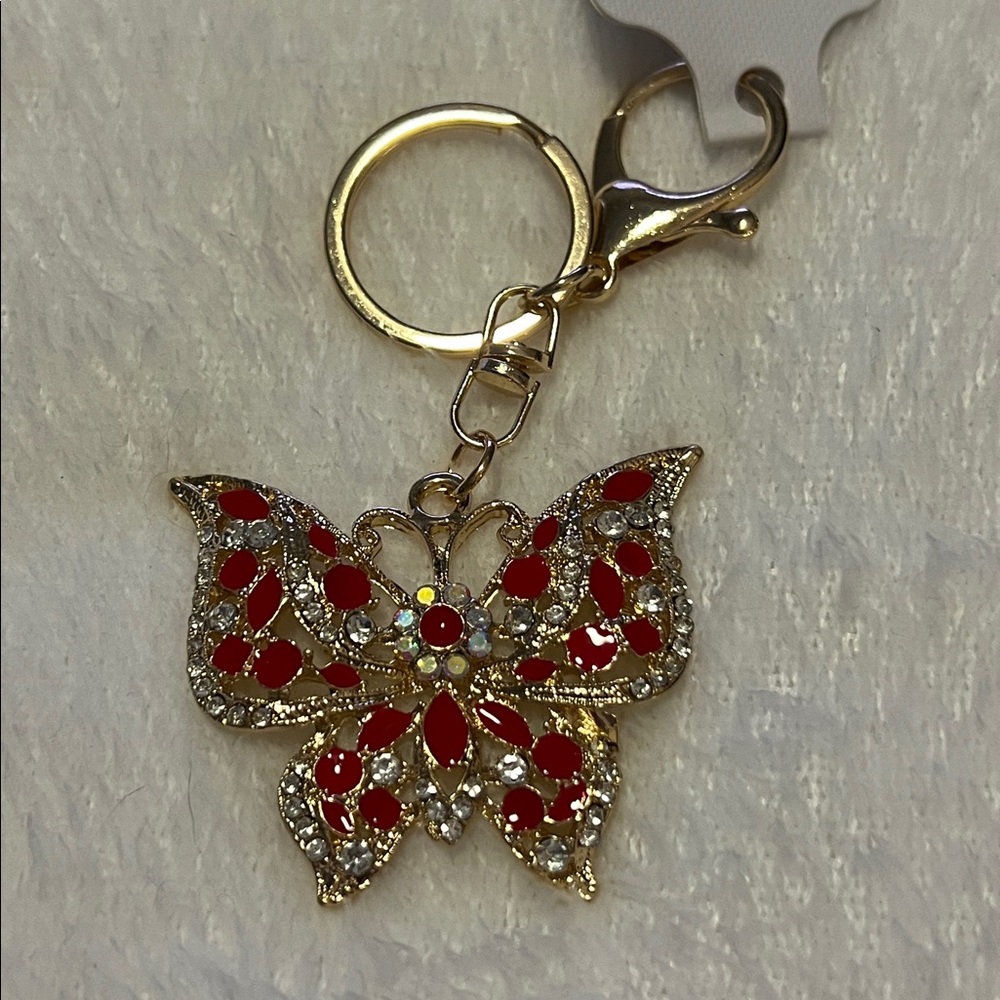 Red and Gold Butterfly Keychain - Picture 2 of 3